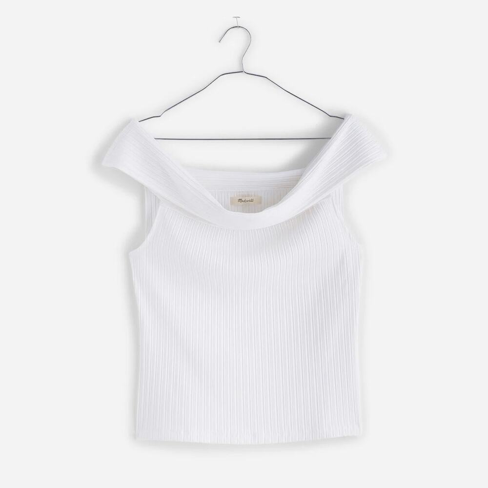 NWT Madewell Ribbed Off-The-Shoulder Top In Eyelet White Size Large